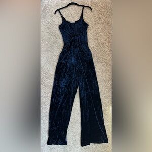 Le Lis Blue Velvet Ruched Tie‎ Front Jumpsuit
